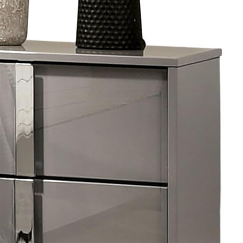Queen Bedroom Set- Light Taupe- Chrome Silver Wood-3 Piece Set with 2 Nightstand