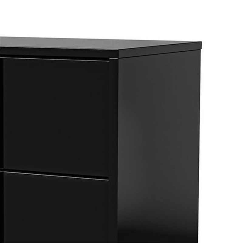 Queen Bedroom Set- Piano Black-Chrome Silver Wood-3 Piece Set w 2 Nightstand