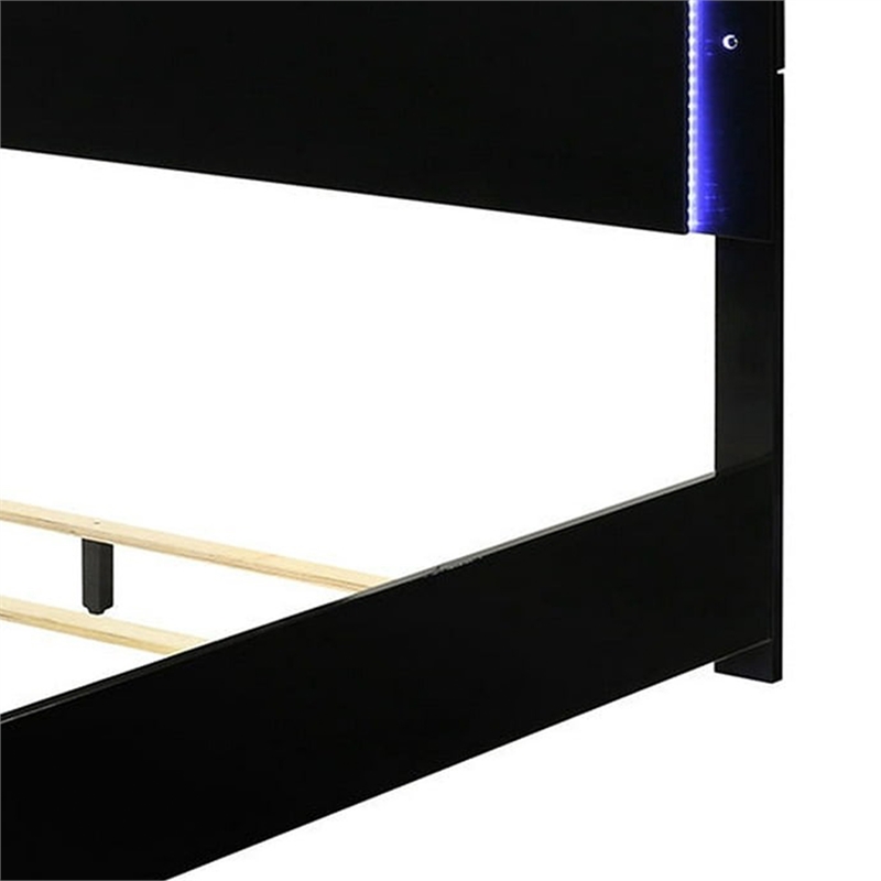 Queen Bedroom Set- Piano Black-Chrome Silver Wood-3 Piece Set w 2 Nightstand