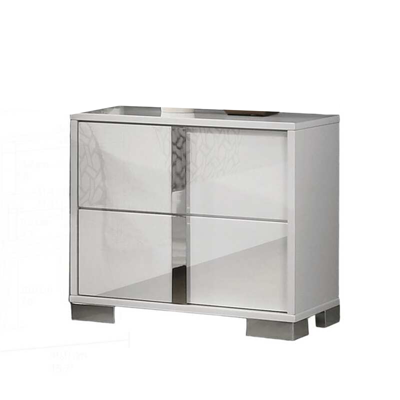 Queen Bedroom Set- White- Chrome- Chrome Silver Wood-2 Piece Set with Nightstand