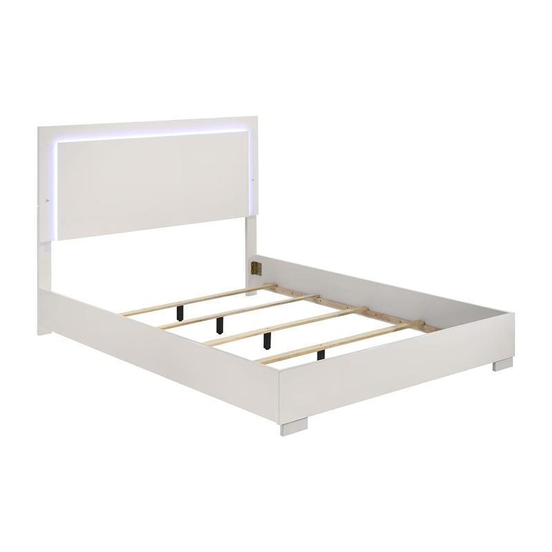 Queen Bedroom Set- White- Chrome- Chrome Silver Wood-2 Piece Set with Nightstand