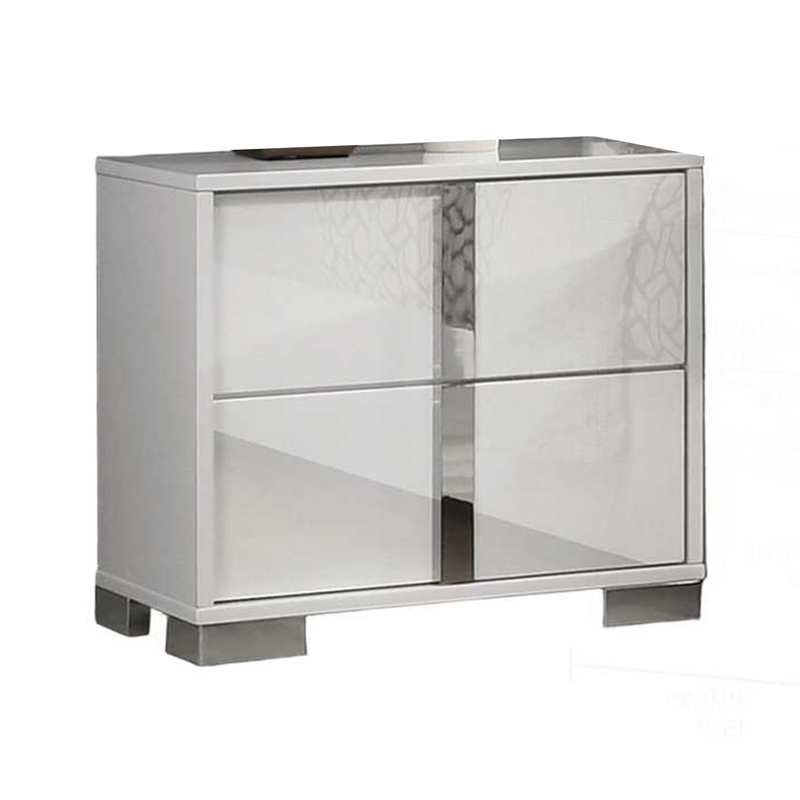 Queen Bedroom Set- White- Chrome- Chrome Silver Wood-2 Piece Set with Nightstand