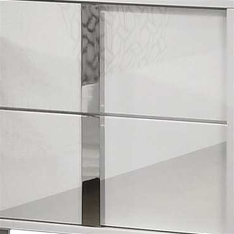 Queen Bedroom Set- White- Chrome- Chrome Silver Wood-2 Piece Set with Nightstand