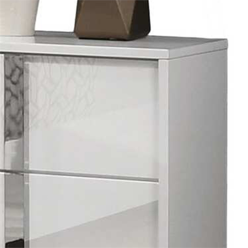 Queen Bedroom Set- White-Chrome Silver Wood- 3 Piece Set with 2 Nightstands