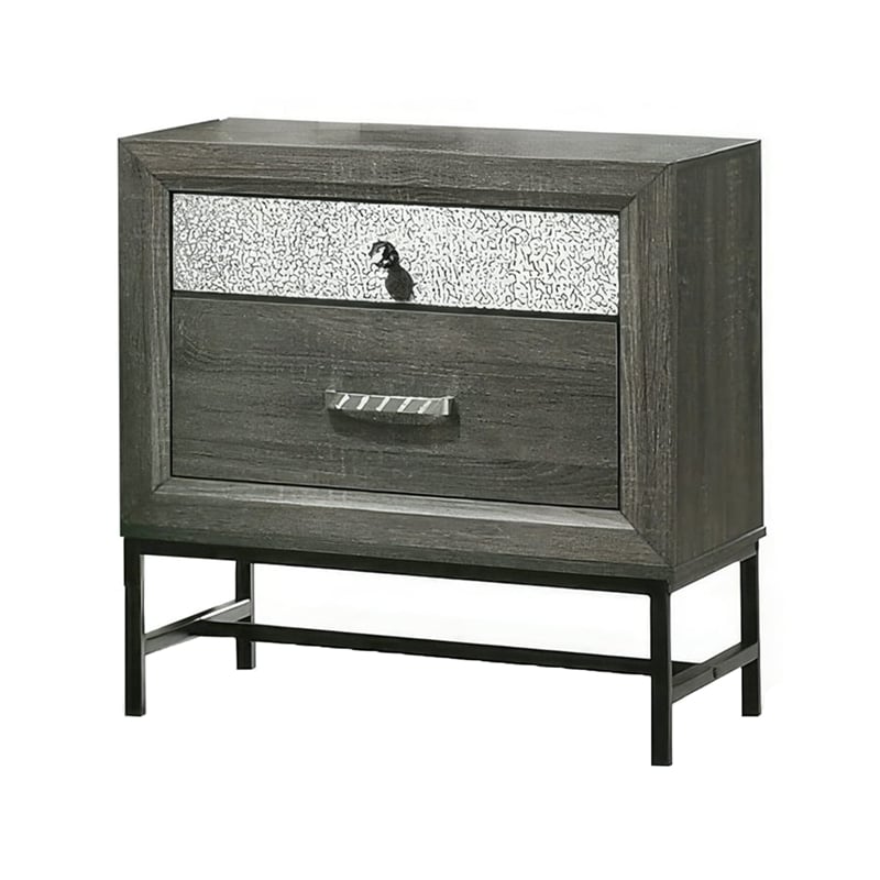 Queen Bedroom Set- Gray- Silver- Black Wood- 2 Piece Set with Nightstand