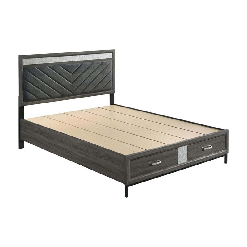 Queen Bedroom Set- Gray- Silver- Black Wood- 2 Piece Set with Nightstand