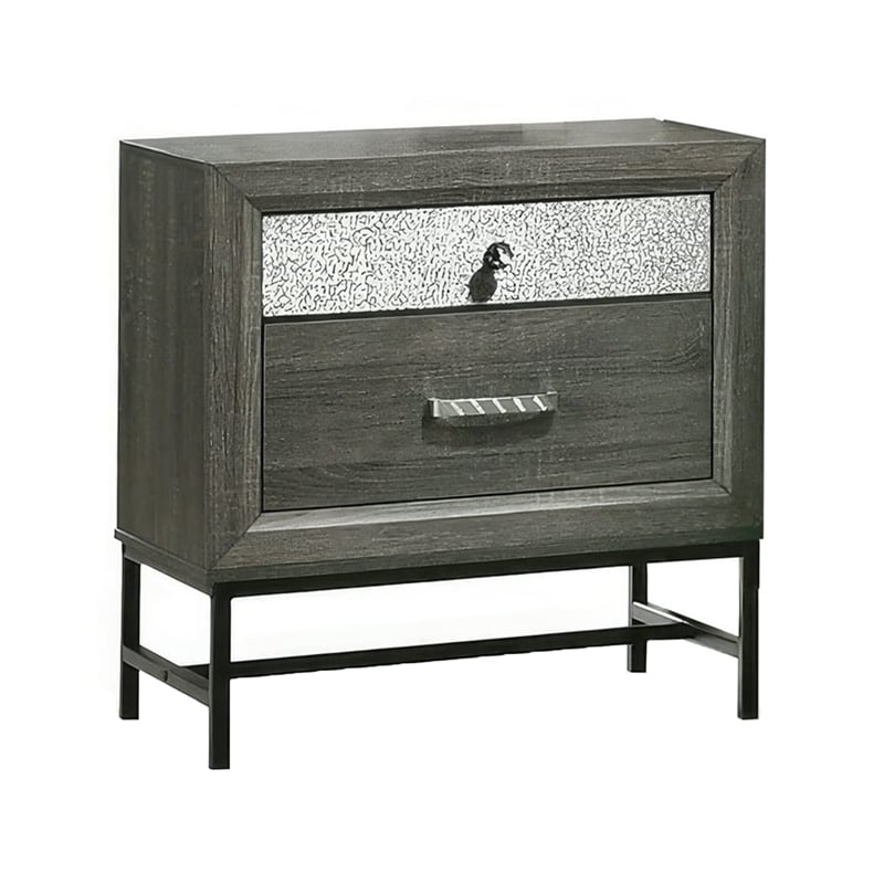 Queen Bedroom Set- Gray- Silver- Black Wood- 2 Piece Set with Nightstand