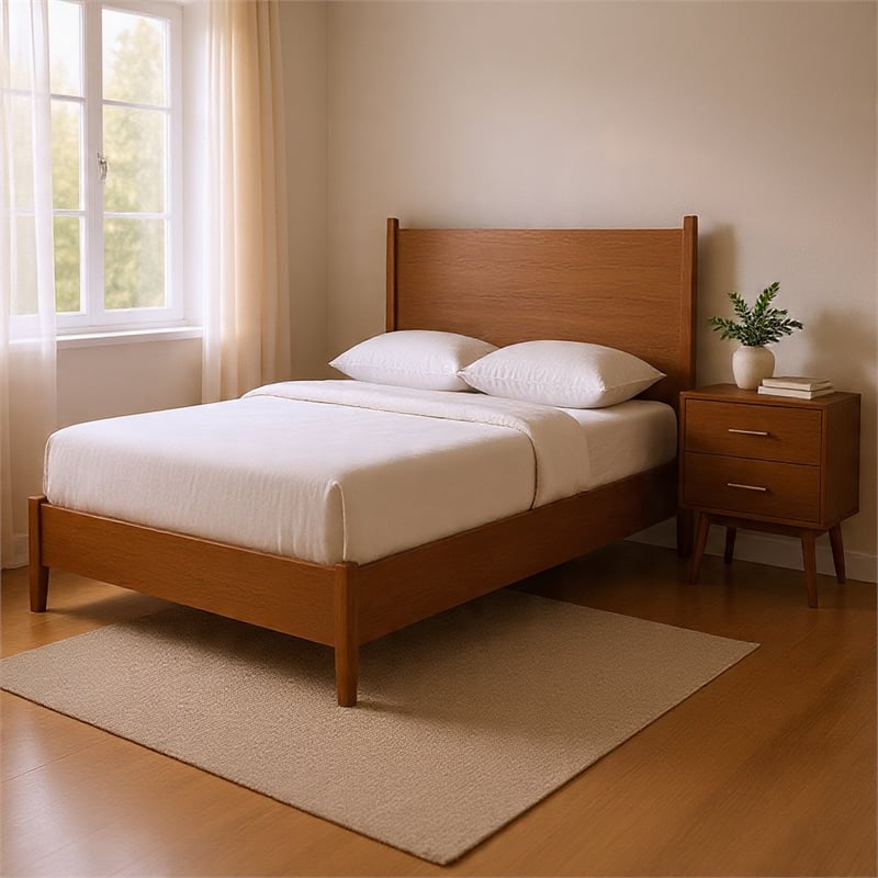 Queen Bedroom Set- Walnut Brown- Nickel Wood- 2 Piece Set with Nightstand
