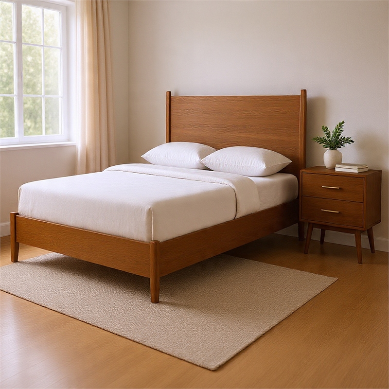 Queen Bedroom Set- Walnut Brown- Nickel Wood- 2 Piece Set with Nightstand