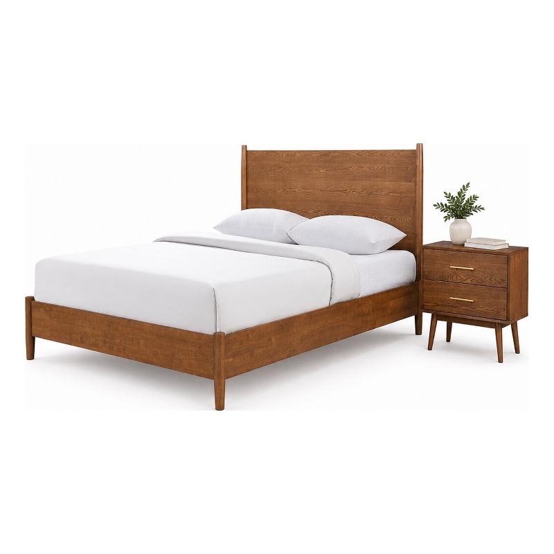 Queen Bedroom Set- Walnut Brown- Nickel Wood- 2 Piece Set with Nightstand