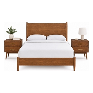 Queen Bedroom Set- Walnut Brown- Nickel Wood- 3 Piece Set with 2 Nightstands