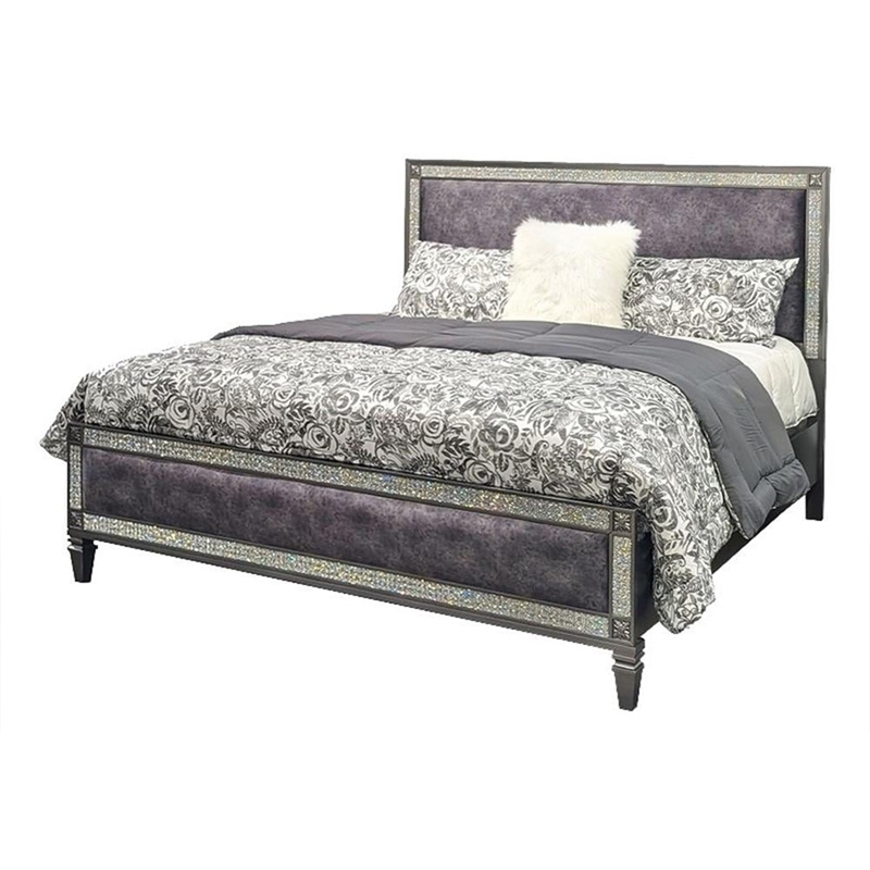 Queen Bedroom Set- Gray- Nickel Wood- 2 Piece Set with Nightstand