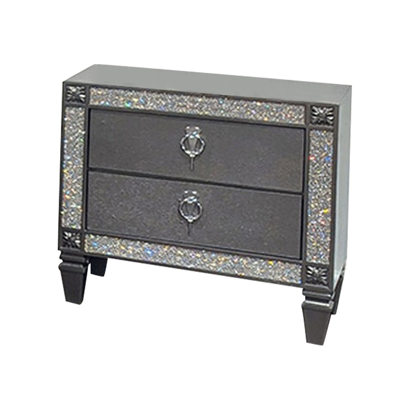 Queen Bedroom Set- Gray- Nickel Wood- 2 Piece Set with Nightstand