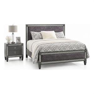 Queen Bedroom Set- Gray- Nickel Wood- 2 Piece Set with Nightstand