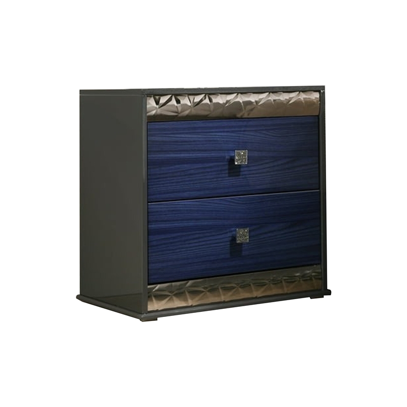 Queen Bedroom Set- Ash Gray- Indigo Blue-Wood- 2 Piece Set with Nightstand