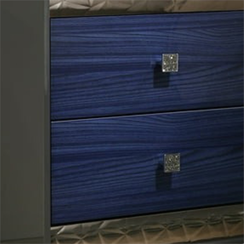 Queen Bedroom Set- Ash Gray- Indigo Blue-Wood- 2 Piece Set with Nightstand