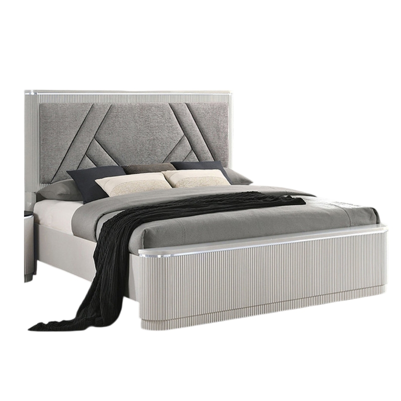 Queen Bedroom Set- Gray- Silver Wood- 2 Piece Set with Nightstand