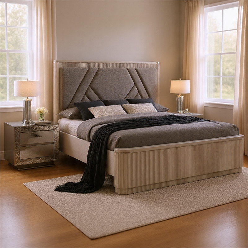 Queen Bedroom Set- Gray- Silver Wood- 2 Piece Set with Nightstand