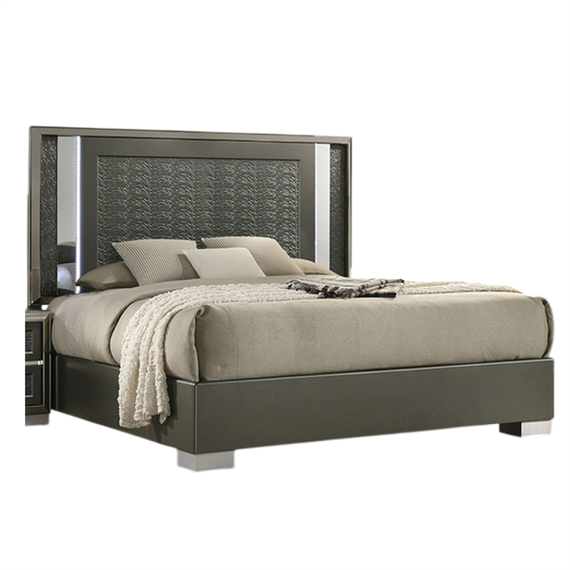 Queen Bedroom Set- White- Gray Wood- 2 Piece Set with Nightstand