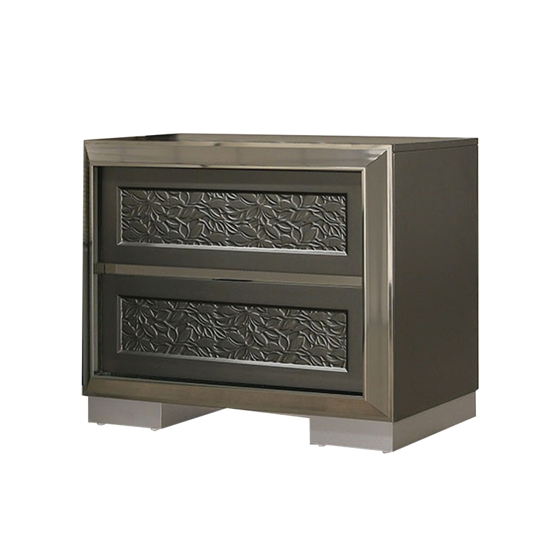 Queen Bedroom Set- White- Gray Wood- 2 Piece Set with Nightstand