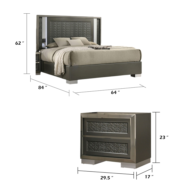 Queen Bedroom Set- White- Gray Wood- 2 Piece Set with Nightstand