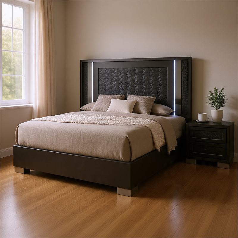 Queen Bedroom Set- White- Gray Wood- 2 Piece Set with Nightstand