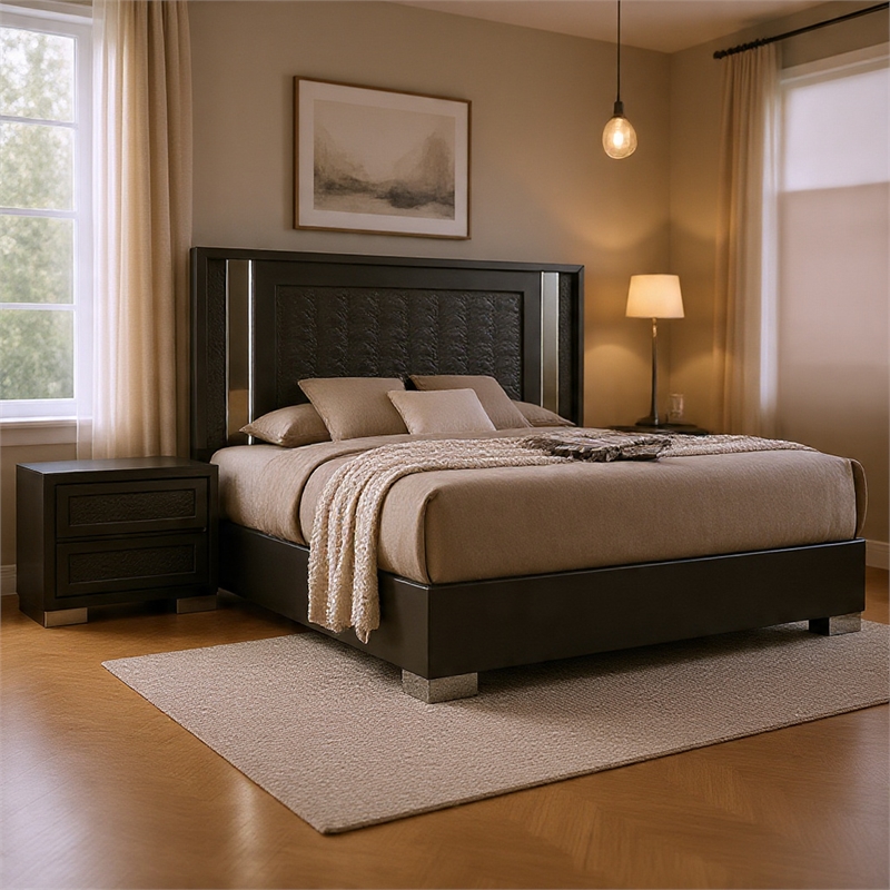 Queen Bedroom Set- White- Gray Wood- 2 Piece Set with Nightstand