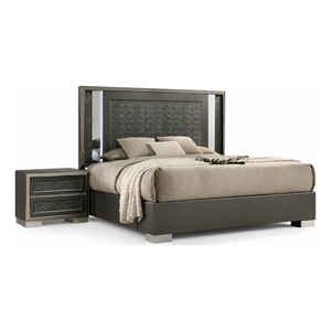Queen Bedroom Set- White- Gray Wood- 2 Piece Set with Nightstand