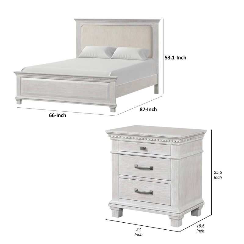 Queen Bedroom Set- Gray- Cream Wood- 3 Piece Set with 2 Nightstands