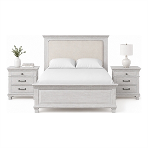 Queen Bedroom Set- Gray- Cream Wood- 3 Piece Set with 2 Nightstands