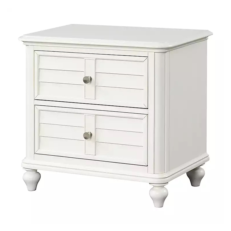 Queen Bedroom Set- White Wood- 2 Piece Set with Nightstand