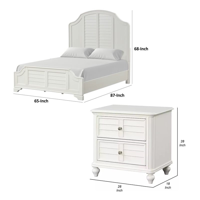 Queen Bedroom Set- White Wood- 2 Piece Set with Nightstand