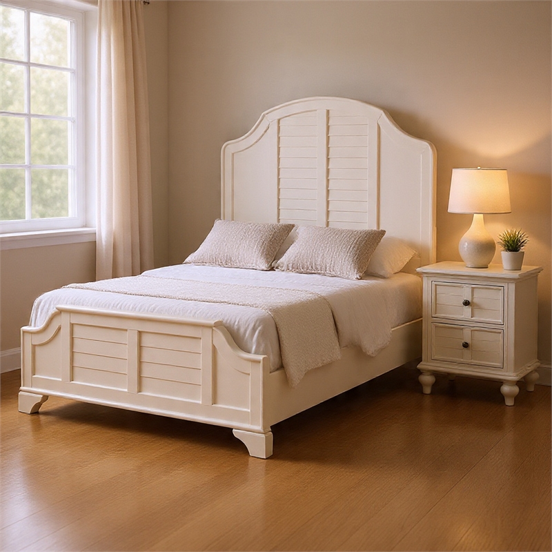 Queen Bedroom Set- White Wood- 2 Piece Set with Nightstand