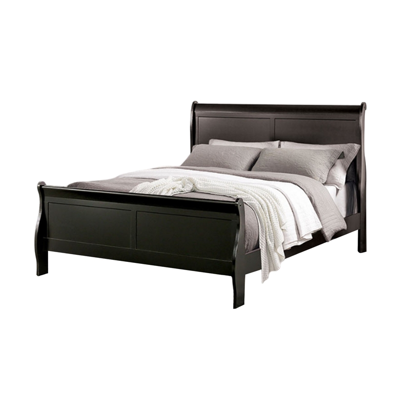 Queen Bedroom Set- Black- Nickel Wood- 2 Piece Set with Nightstand