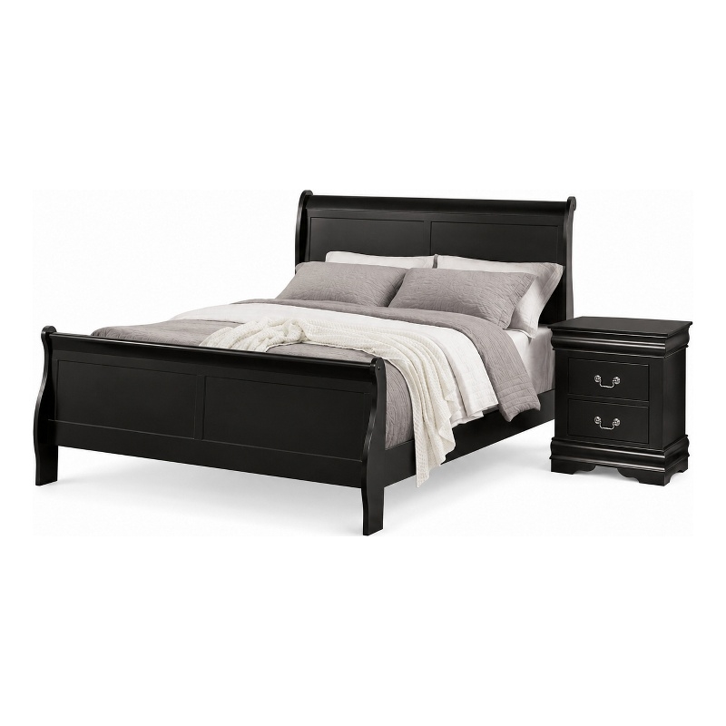 Queen Bedroom Set- Black- Nickel Wood- 2 Piece Set with Nightstand