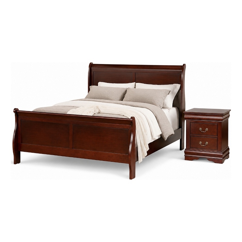 Queen Bedroom Set- Cherry Brown- Bronze Wood- 2 Piece Set with Nightstand