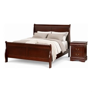 Queen Bedroom Set- Cherry Brown- Bronze Wood- 2 Piece Set with Nightstand
