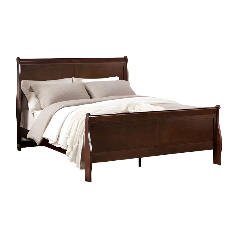 Queen Bedroom Set- Cherry Brown- Bronze Wood- 3 Piece Set with 2 Nightstands