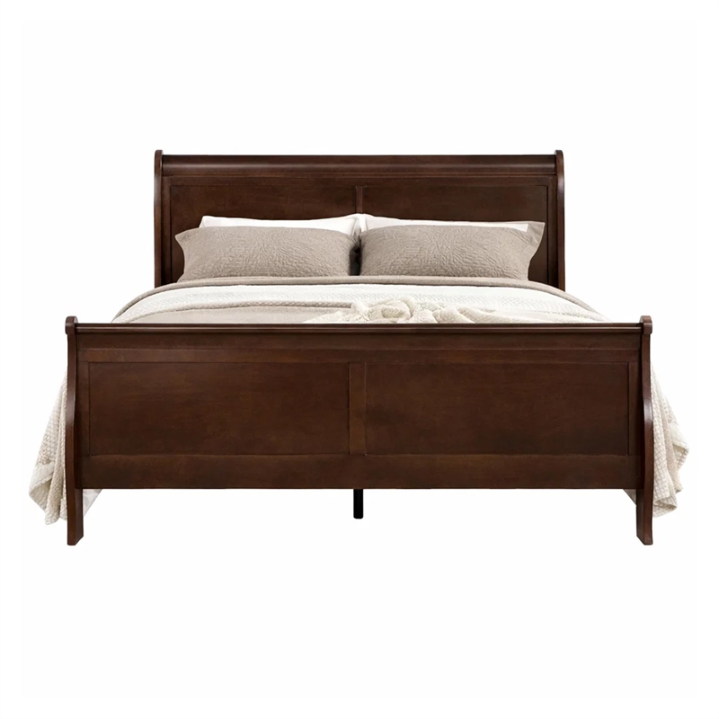 Queen Bedroom Set- Cherry Brown- Bronze Wood- 3 Piece Set with 2 Nightstands