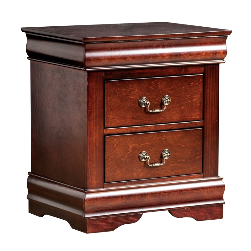 Queen Bedroom Set- Cherry Brown- Bronze Wood- 3 Piece Set with 2 Nightstands