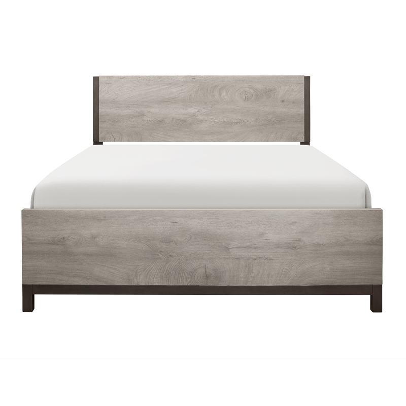 Queen Bedroom Set- Gray Wood- 2 Piece Set with Nightstand