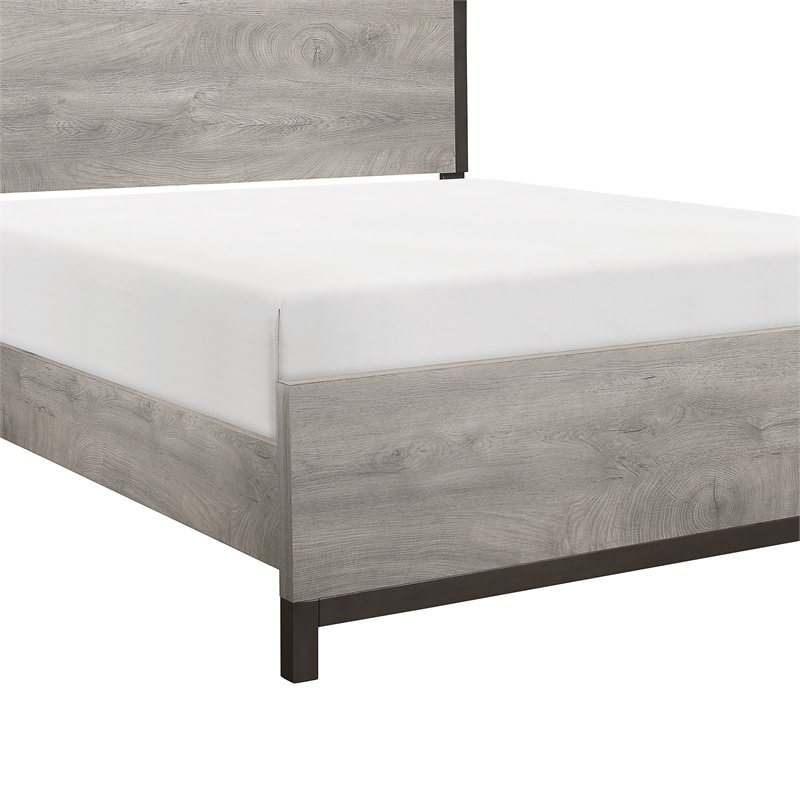 Queen Bedroom Set- Gray Wood- 2 Piece Set with Nightstand