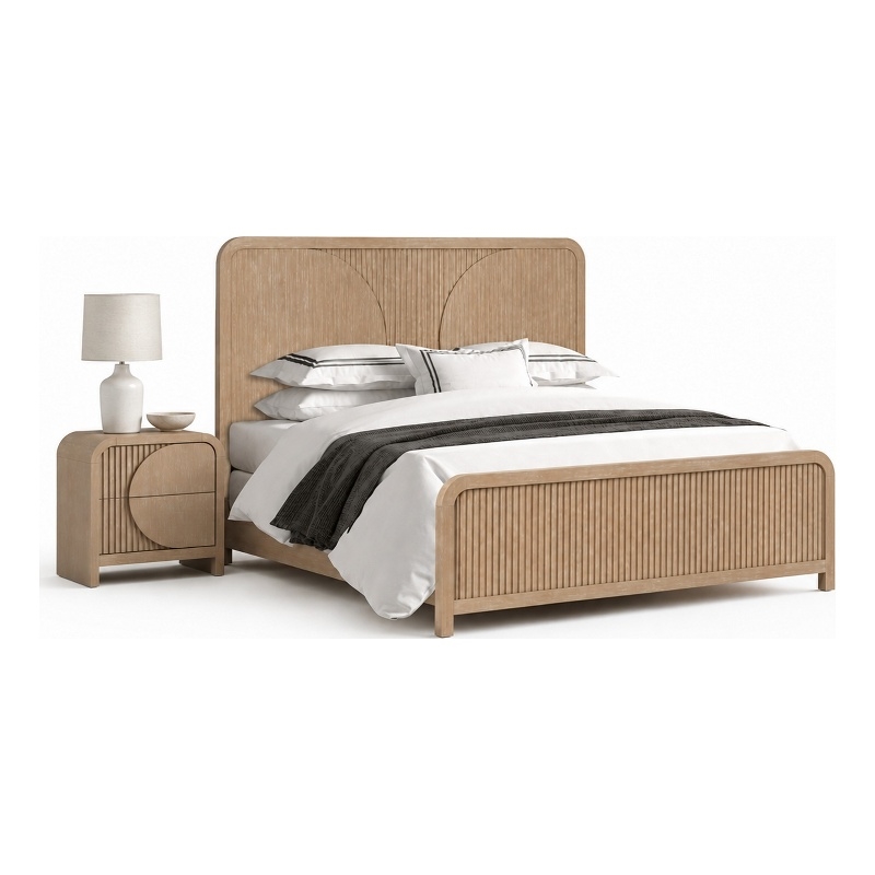 Queen Bedroom Set- Natural Brown Wood- 2 Piece Set with Nightstand