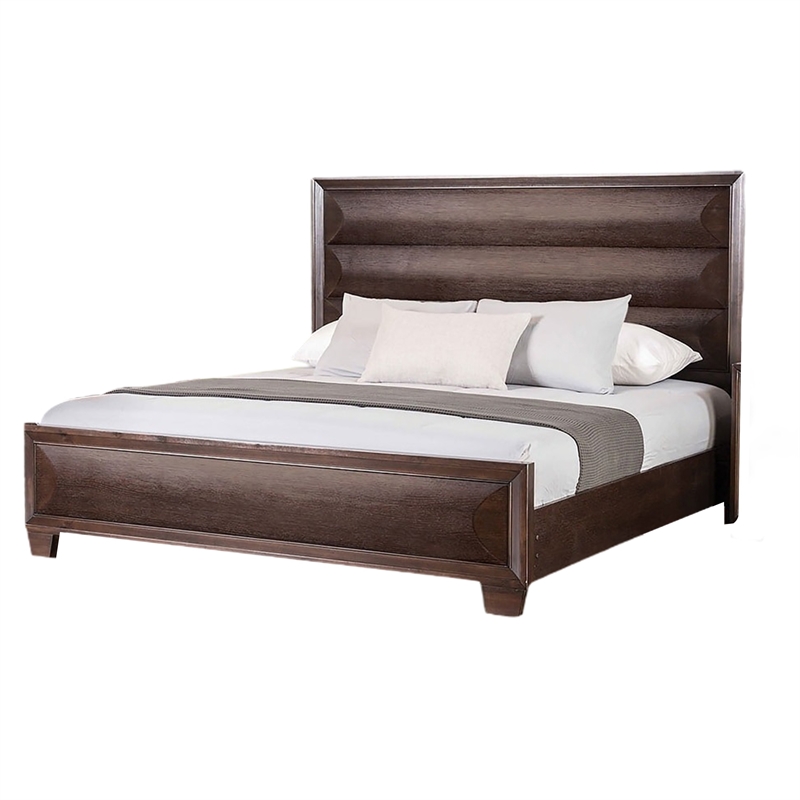 Queen Bedroom Set- Espresso Brown- Gold Wood- 3 Piece Set with 2 Nightstands