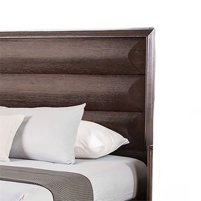 Queen Bedroom Set- Espresso Brown- Gold Wood- 3 Piece Set with 2 Nightstands