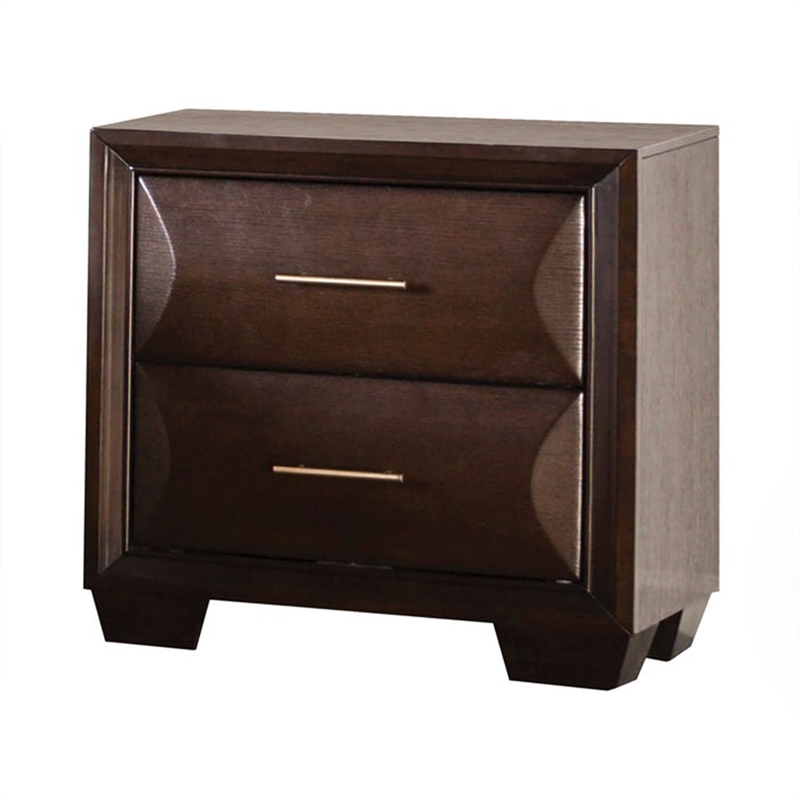 Queen Bedroom Set- Espresso Brown- Gold Wood- 3 Piece Set with 2 Nightstands