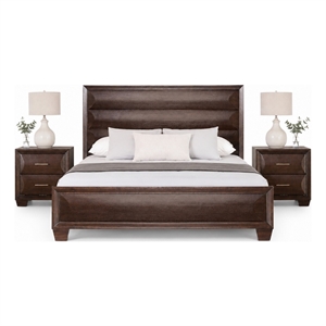 Queen Bedroom Set- Espresso Brown- Gold Wood- 3 Piece Set with 2 Nightstands