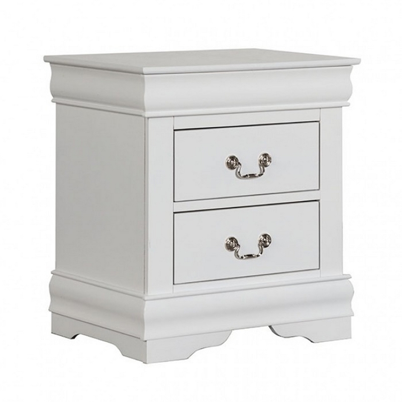 Queen Bedroom Set- White- Nickel Wood- 2 Piece Set with Nightstand