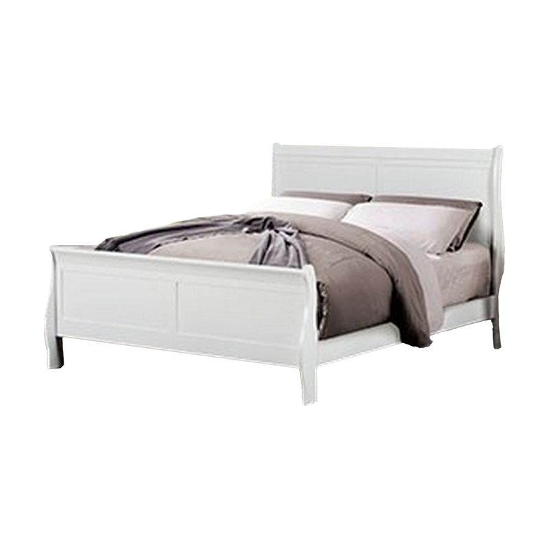 Queen Bedroom Set- White- Nickel Wood- 3 Piece Set with 2 Nightstands