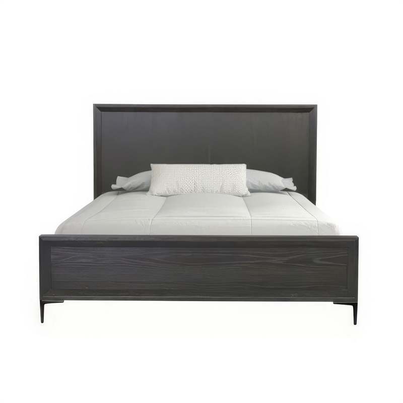 Queen Bedroom Set- Espresso Brown- Silver-Black Wood-2 Piece Set with Nightstand